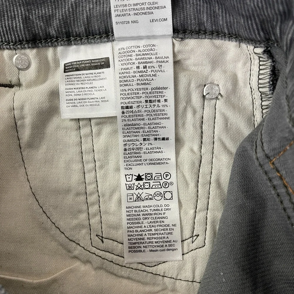 Levi's Pants Men's 30x32 Gray 505 Corduroy Pinwale Regular Fit Straight Preppy